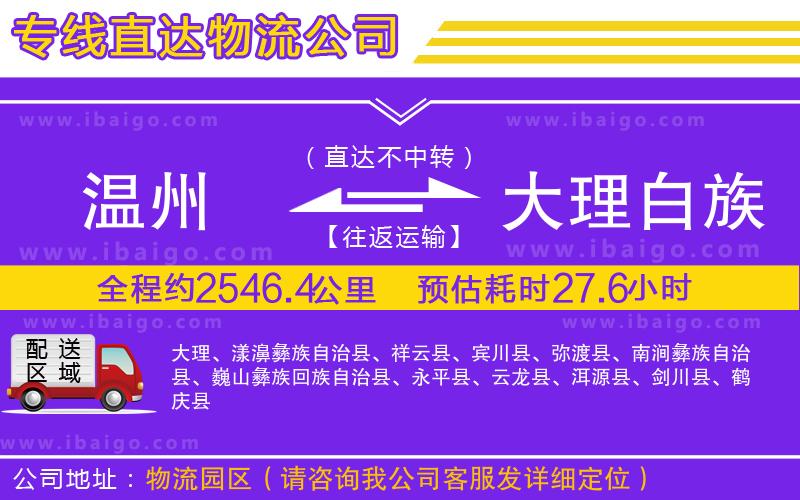 溫州到大理白族自治州貨運專線